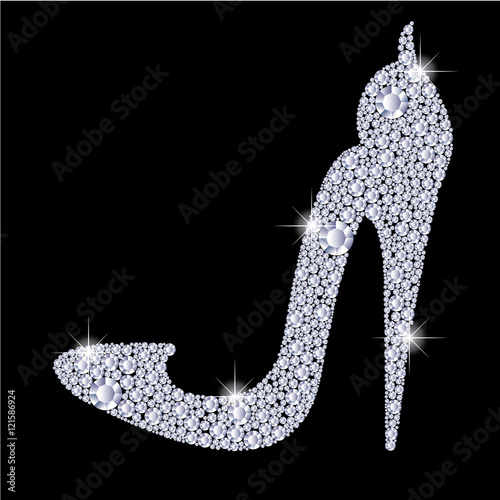 Elegant ladies high heels shoe shape, made with shiny diamonds. 