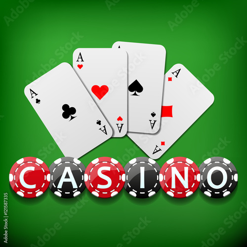 Casino background with four aces and chips, vector illustration