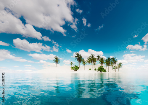 Lonely tropical island. 3d illustration.