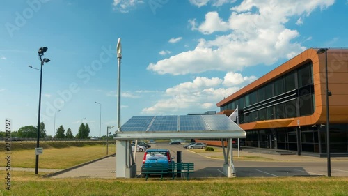 Electric car charging from solar panels, time-lapse