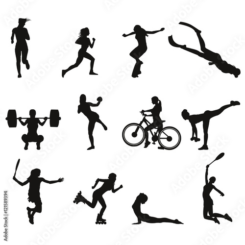 Silhouette with various types of sports exercises