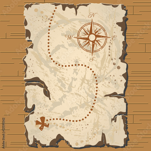 Vector old parchament. Treasure map.