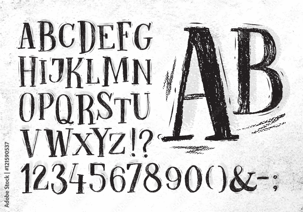 Pencil font black alphabet