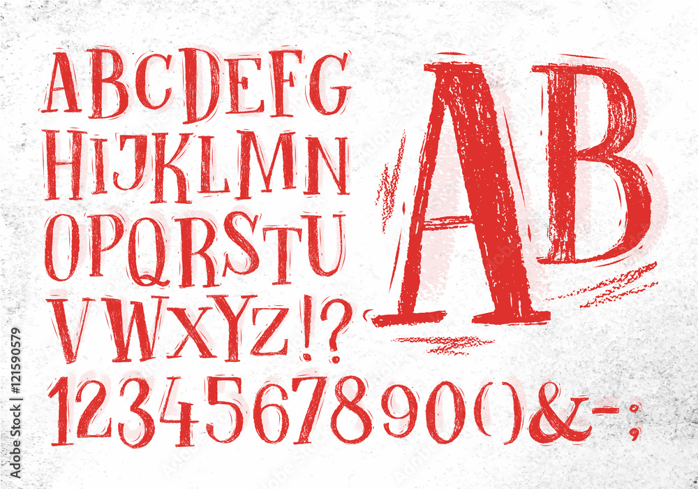Pencil font red alphabet