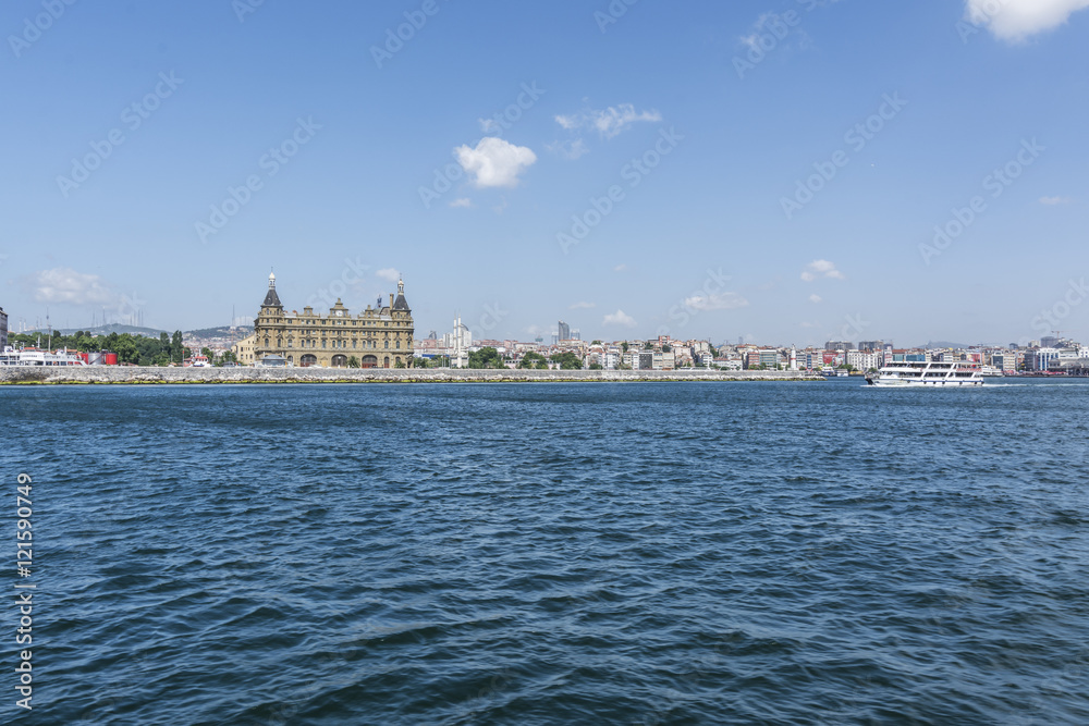 Fototapeta premium View on Istanbul Haydarpasha Railway station from the sea of Marmara