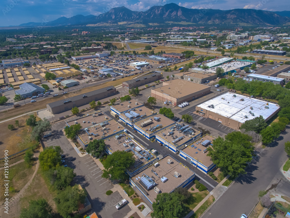 Aerial Drone video of industrial area in Boulder, Colorado