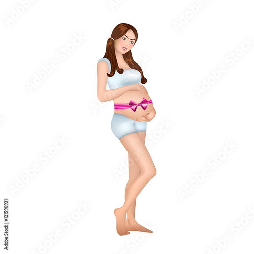 Pregnant woman with a bow on her tummy