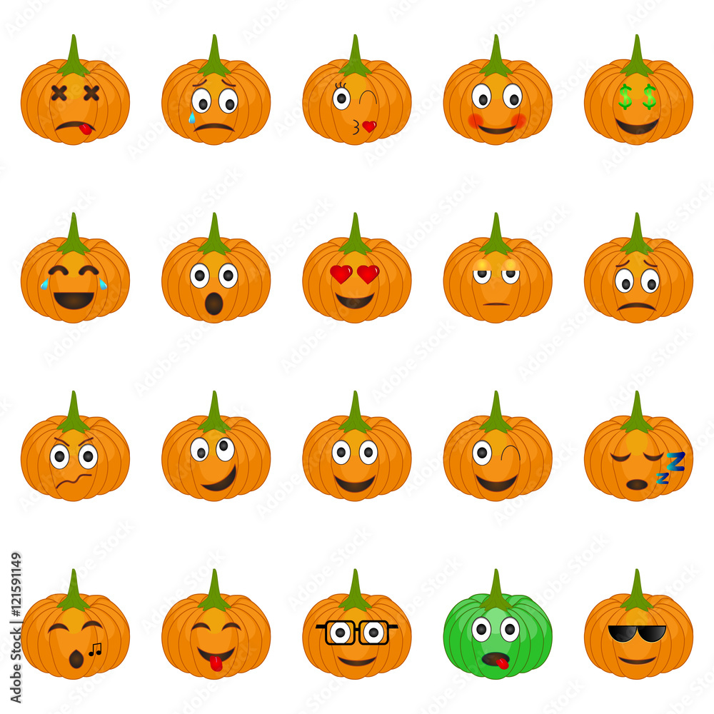 Set of Pumpkin Emoticons. Set of Emoji for Thanksgiving Day vector illustration. Set of Pumpkin Emoticons. Set of Emoji for Thanksgiving Day vector illustration.