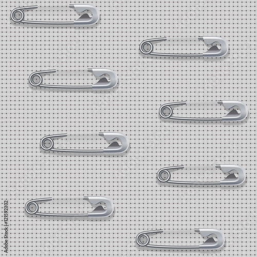 Abstract vector seamless pattern with safety pins. Graphic design element for background, backdrop, cover with pattern, packaging, wrapping paper