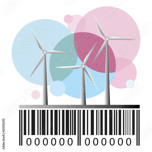 Barcode and wind power stations. Renevable energy concept. Vector illustration