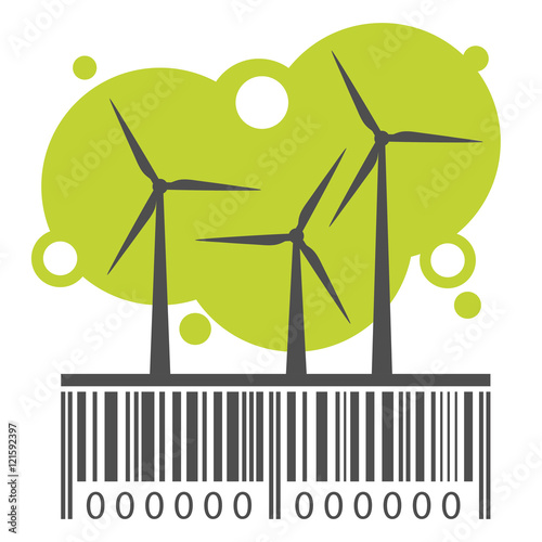 Wind power stations and barcode. Renewable energy source. Vector illustration