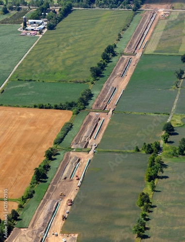 aerial view of a pipeline construction site in Southern Ontario, Canada 