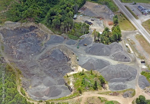 aerial view of a sand and gravel quarry in the Parry Sound area, Ontario Canada 
