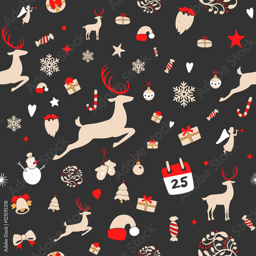 Seamless pattern design. Merry Christmas card decoration. Happy © Diamond Graphics