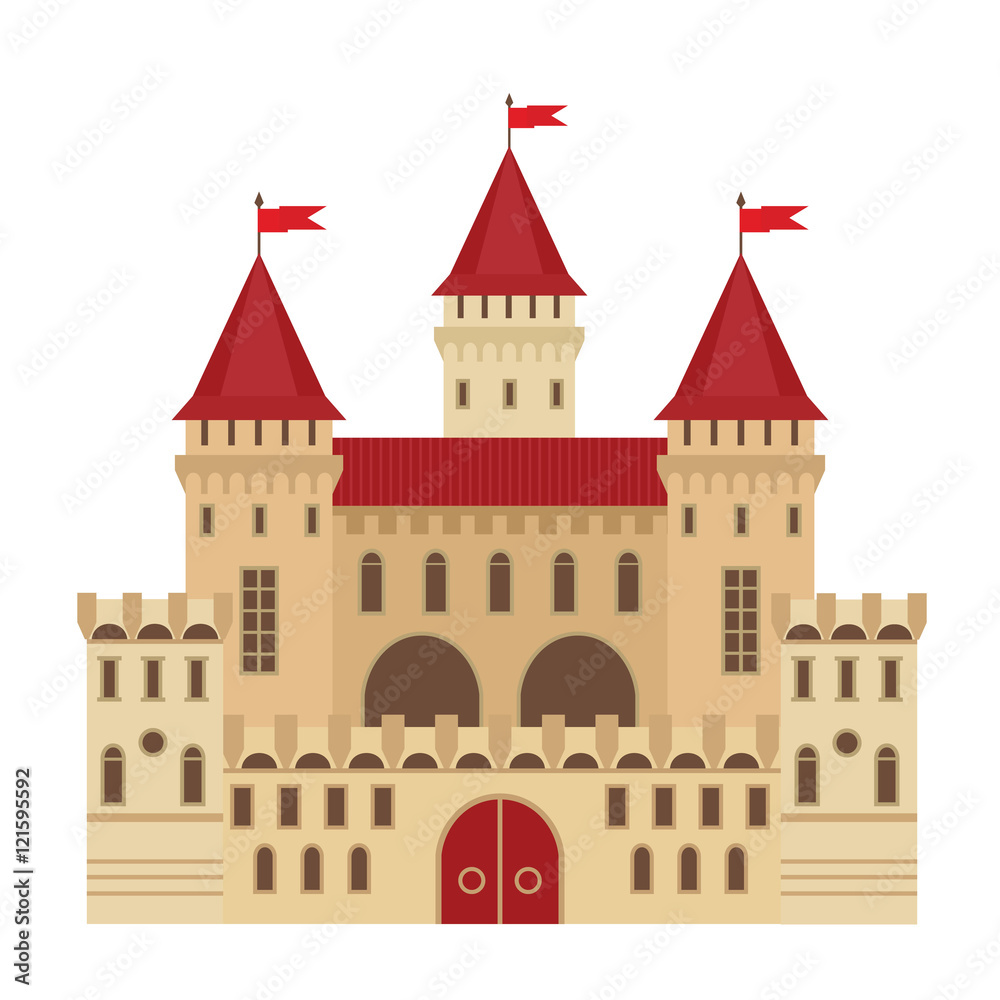 Vector illustration of a castle in flat style. Medieval stone fortress. Abstract