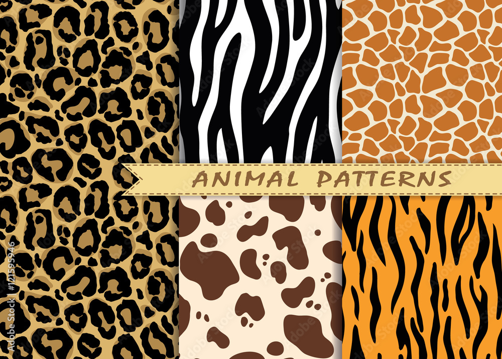 Obraz premium Wektor bez szwu wzorów z tekstury skóry zwierząt. Powtarzanie tła zwierząt do projektowania tekstyliów, scrapbookingu, papieru do pakowania. Wektor wydruki zwierząt.