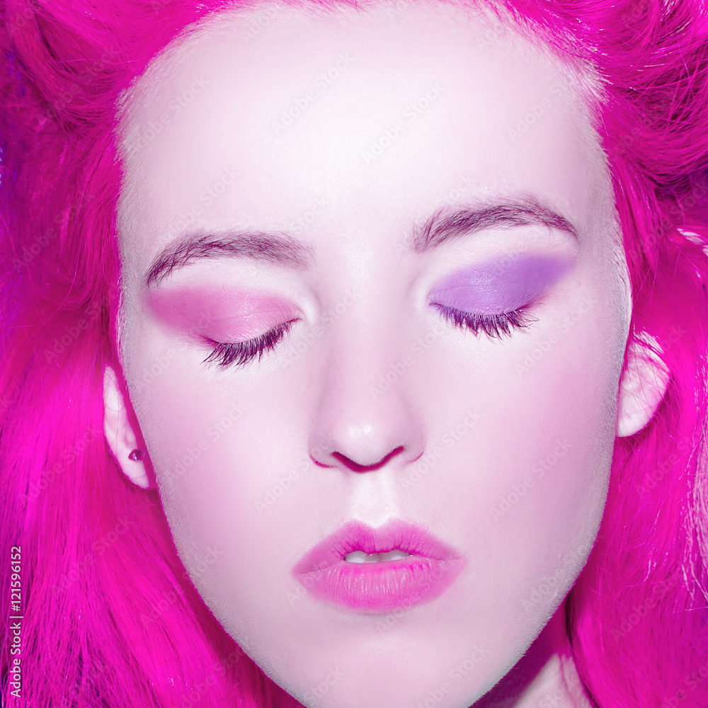 Sensual girl with pink hair. Sakura Japan Color Sensual girl with pink hair. Sakura Japan Color