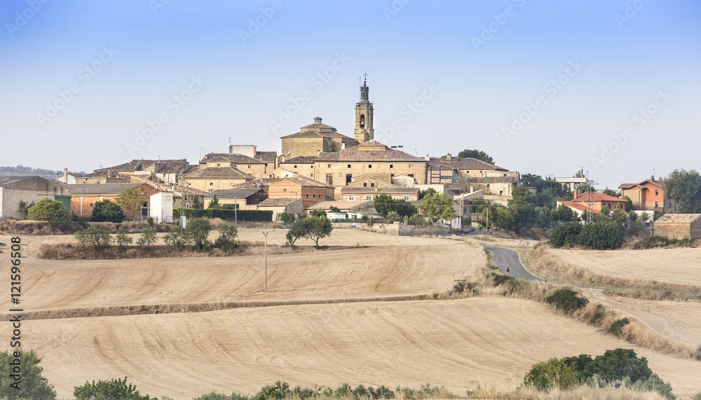 summer landscape and a view over Sansol town, Navarre, Spain