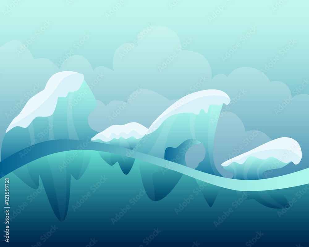 Arctic winter landscape. Game Design. Vector illustration