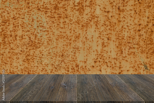 Metal rust wall texture surface with Wood terrace