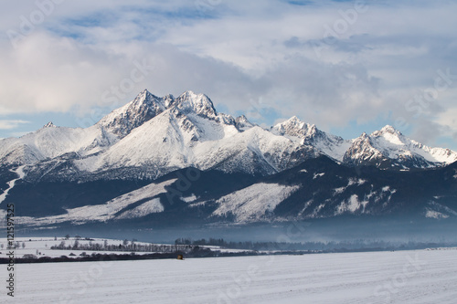 High Tatras with Lomnický peak covered by snow in winter, Slovakia