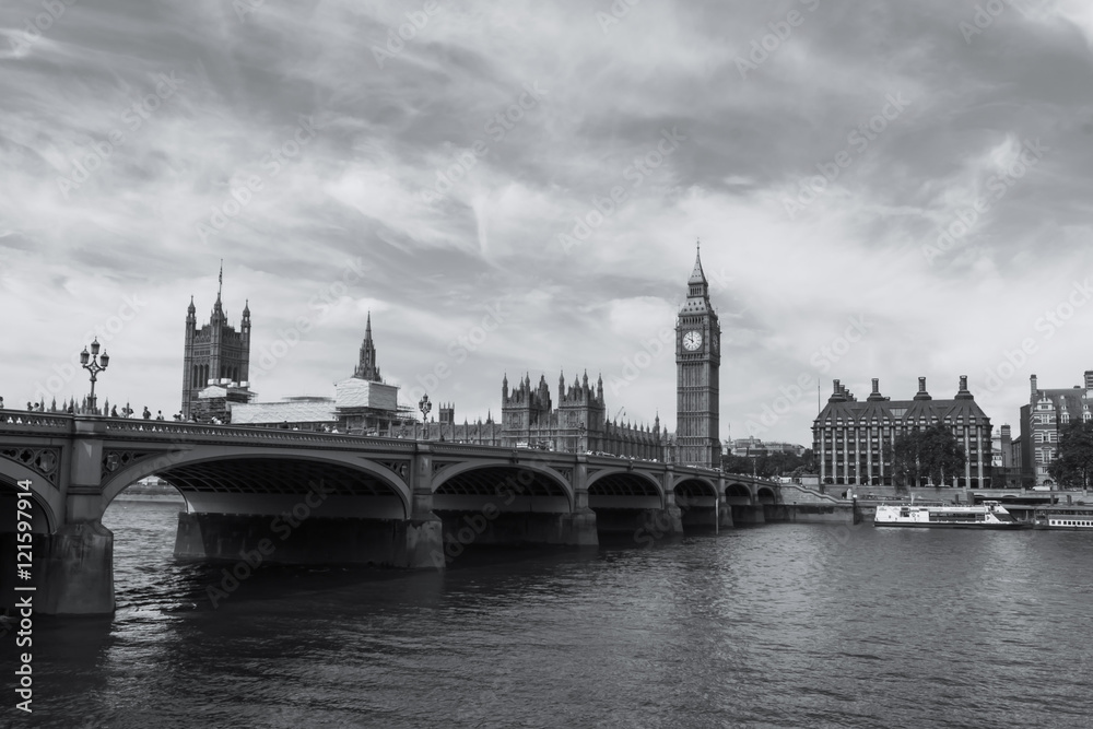Houses of Parliament from the South Side of the Thames BnW