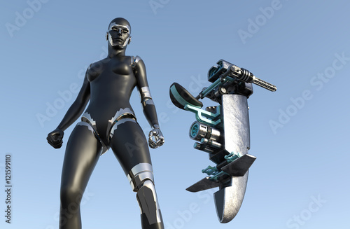 Cyborg Woman - Humanoid with sci-fi vehicle