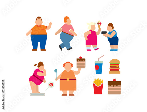 Fat people vector flat silhouette icons