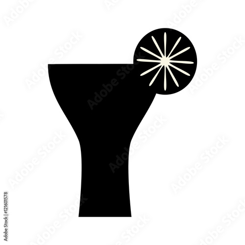 cocktail glass liquor drink with lemon slice silhouette. vector illustration