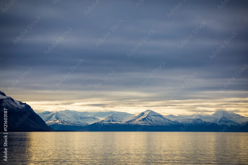 Svalbard montains at sunset