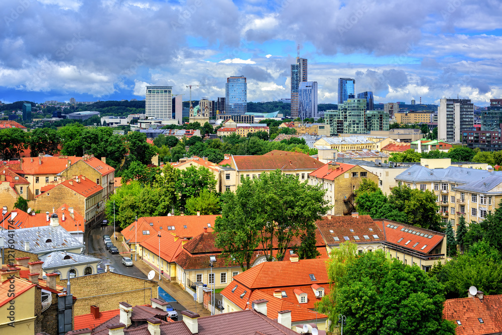 Old town and modern center of Vilnius, Lithuania