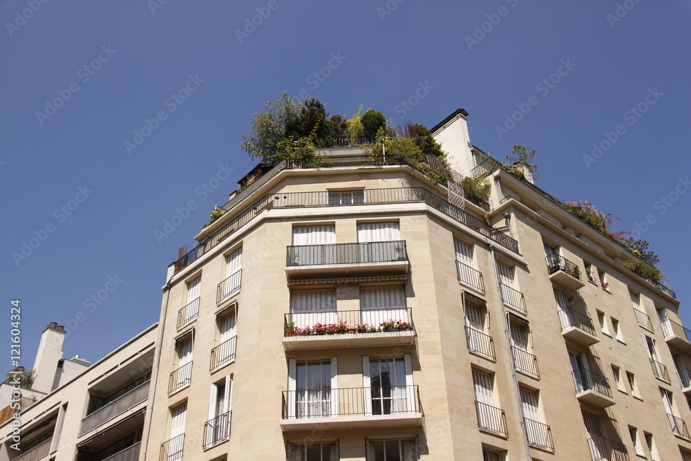 Fototapeta premium Immeuble avec toit terrasse à Paris