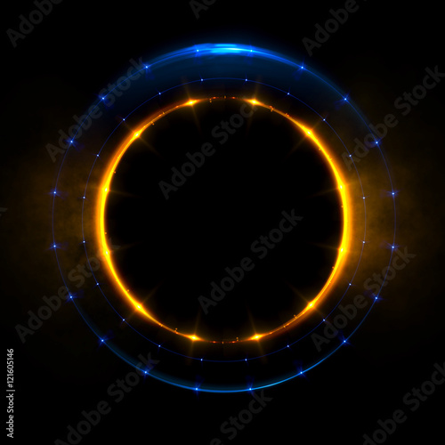 Abstract ring background with luminous swirling backdrop. Glowing spiral. The energy flow tunnel. Shine round frame with light circles light effect. Glowing cover. Space for your message.