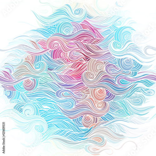 Vector color abstract hand-drawn pattern with waves and clouds © vgorbash