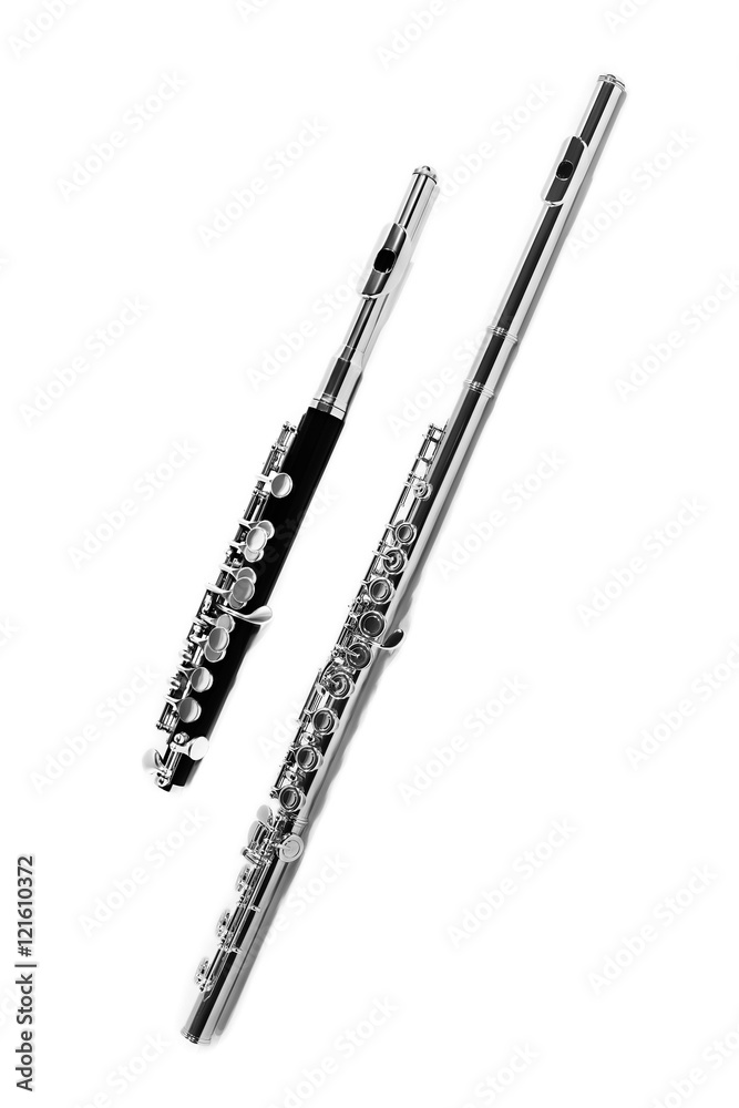 Flute music instruments isolated on white