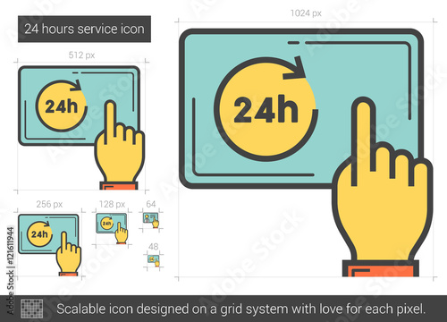 Twenty four hours service line icon.