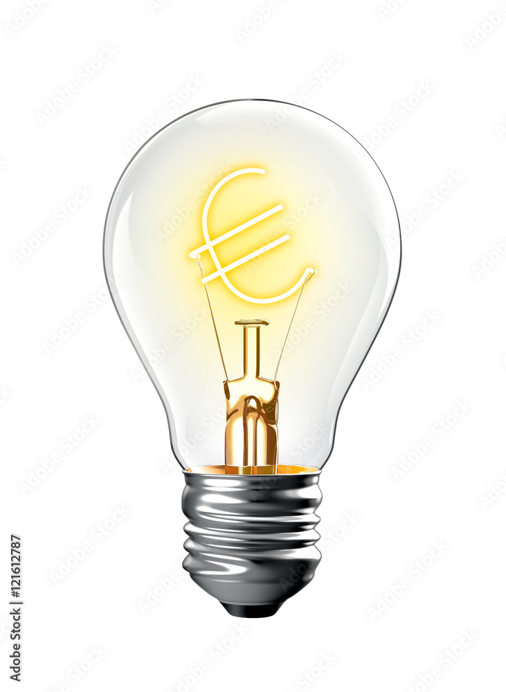 Glowing Euro Sign in Light Bulb Glowing Euro Sign in Light Bulb