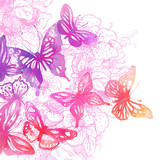 Amazing background with butterflies and flowers painted with wat