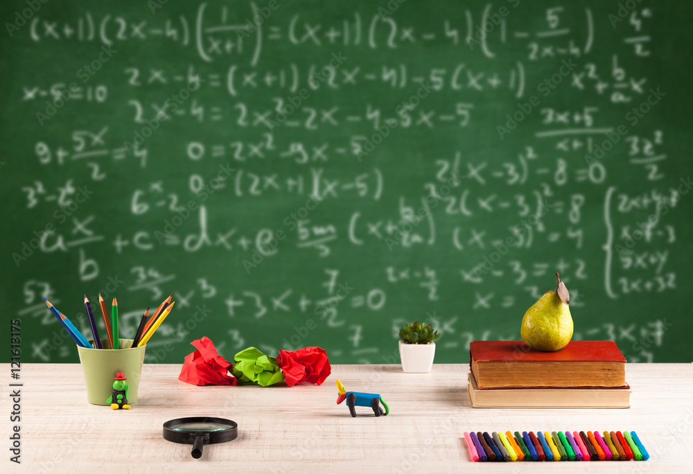 Math class from student school desk Math class from student school desk