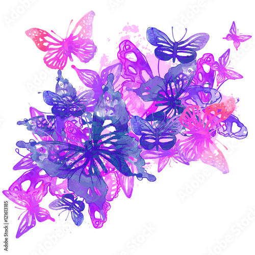 Amazing background with butterflies and flowers painted with wat