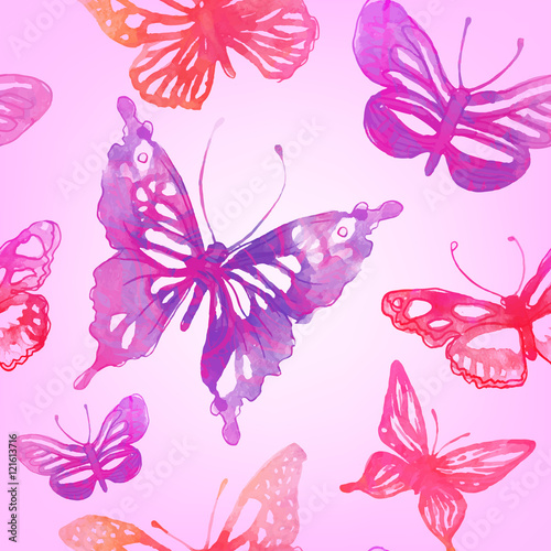 Amazing background with butterflies and flowers. seamless patter
