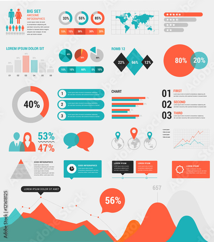 Big set of infographic elements with charts and diagrams