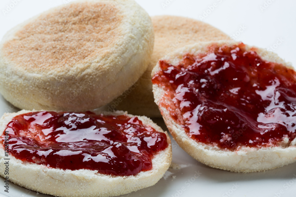 Strawberry jam on pancakes Strawberry jam on pancakes