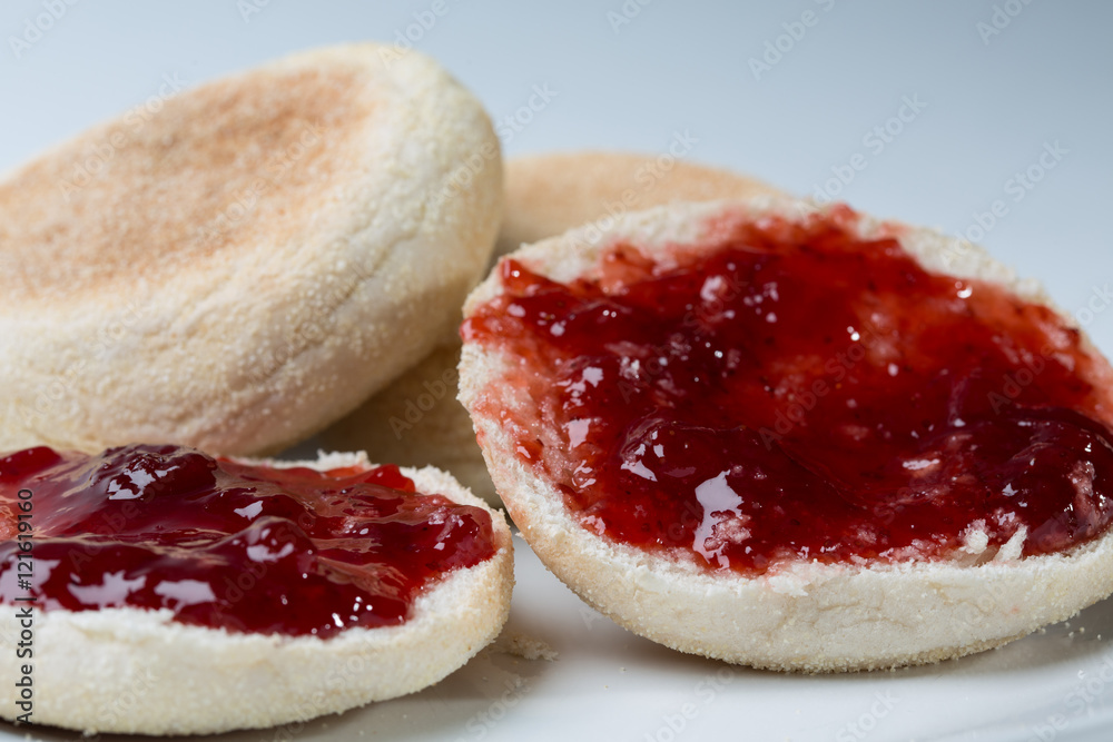 Strawberry jam on pancakes