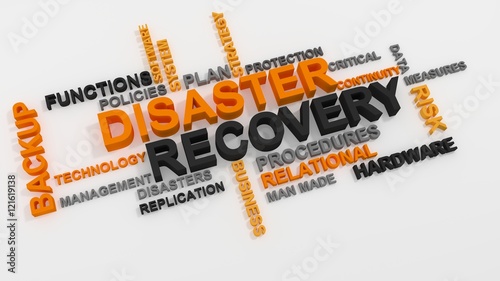 Disaster Recovery word cloud over white background