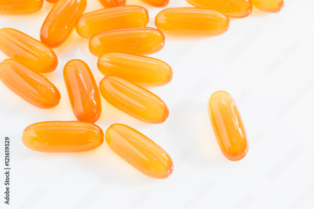 Close up capsules gel on white background Close up capsules gel on white background