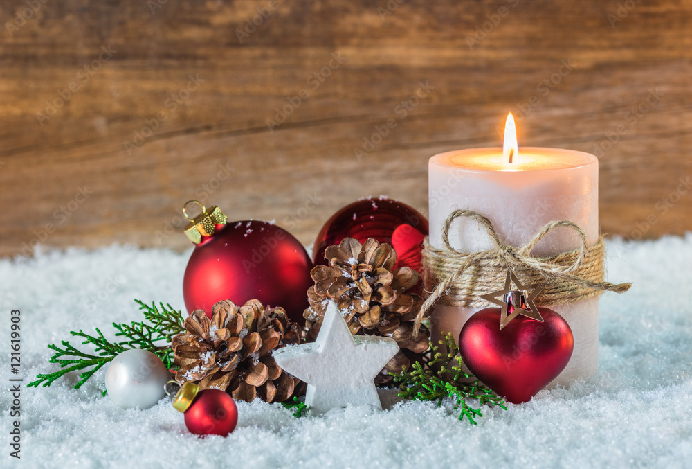 Weihnachten Romantisch Kerze und Dekoration mit Textfreiraum Stock Photo |  Adobe Stock