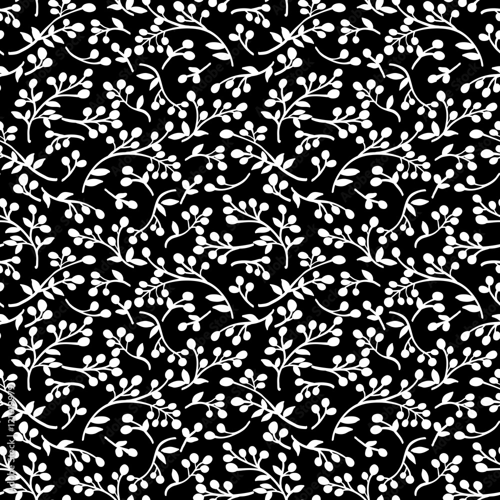 Tiny flowers seamless pattern, vector, black and white Tiny flowers seamless pattern, vector, black and white