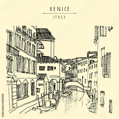Venice  Italy. Hand drawn postcard