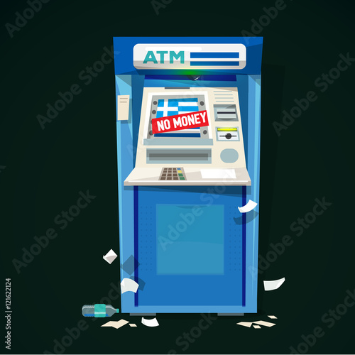 atm machine with no money sign. greece financial crisis - vector